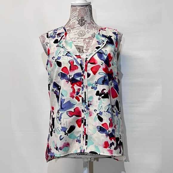 SANCTUARY White with red abstract floral design sleeveless top size M. - Picture 2 of 12